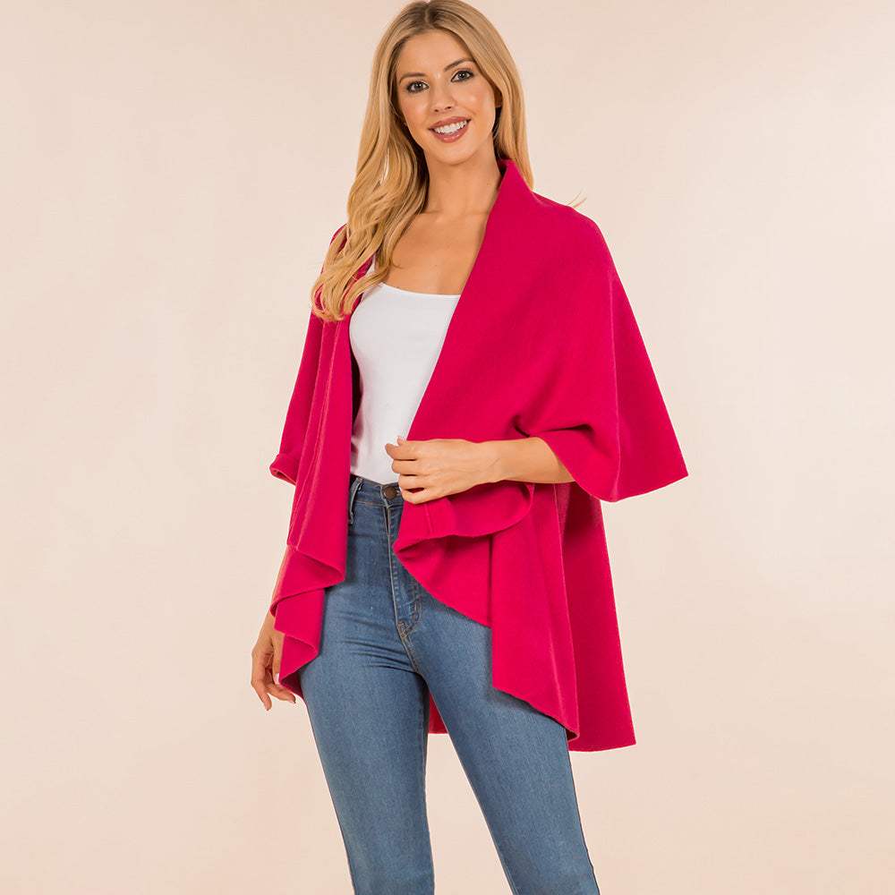 Open Front Solid Wrap Poncho - Madeline Love - Flyclothing LLC