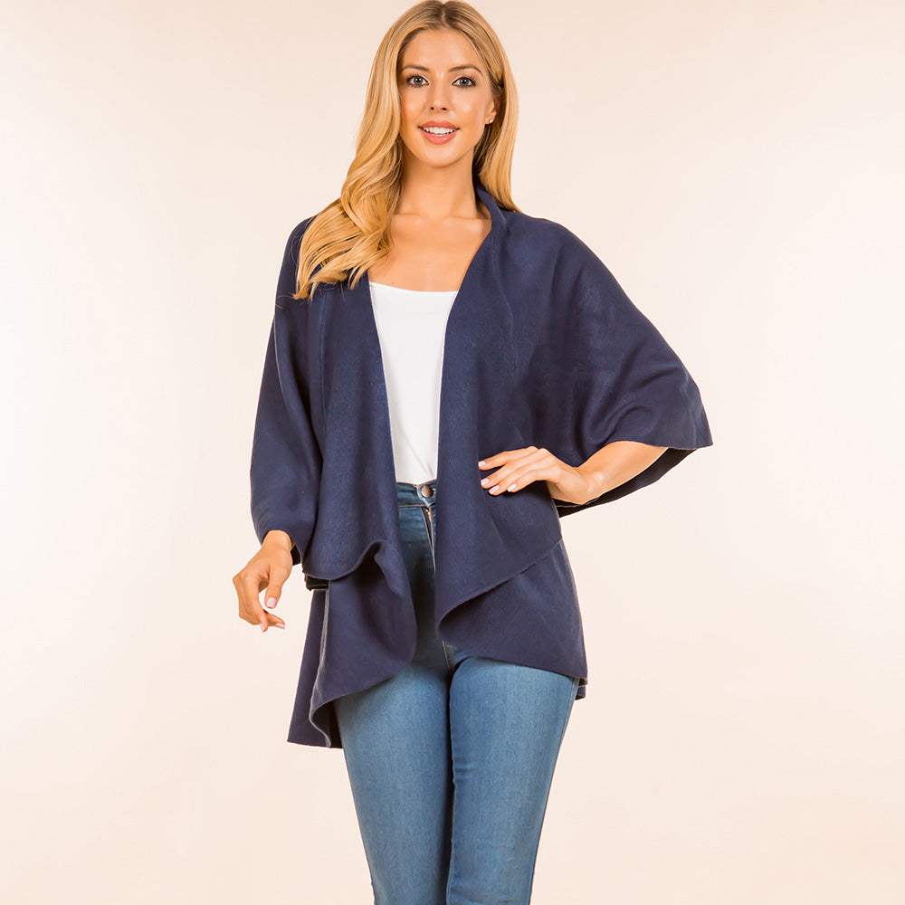 Open Front Solid Wrap Poncho - Madeline Love - Flyclothing LLC