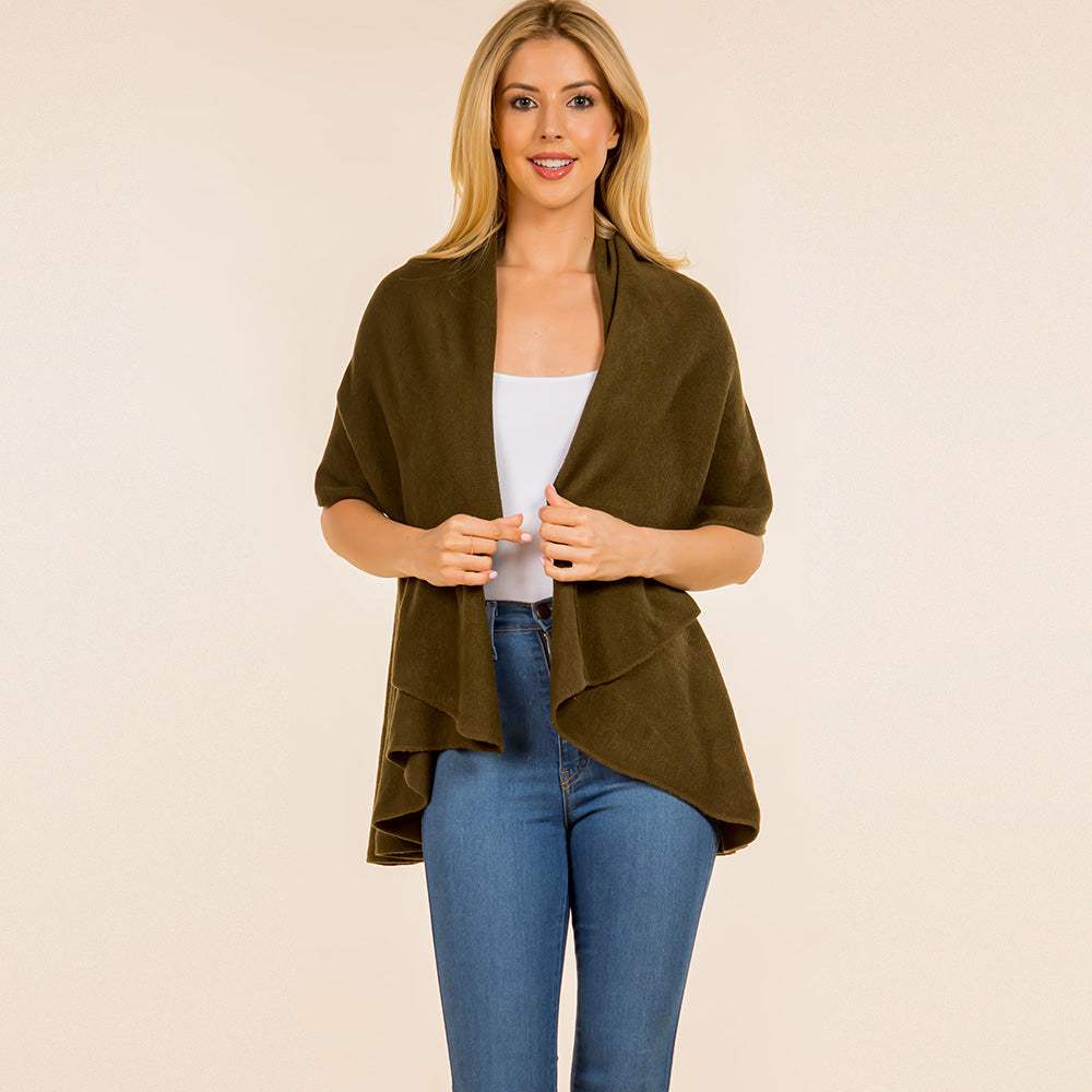 Open Front Solid Wrap Poncho - Madeline Love - Flyclothing LLC