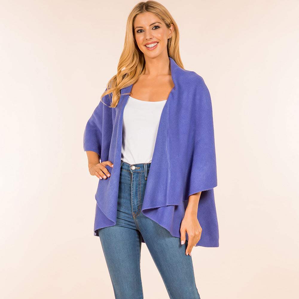 Open Front Solid Wrap Poncho - Madeline Love - Flyclothing LLC
