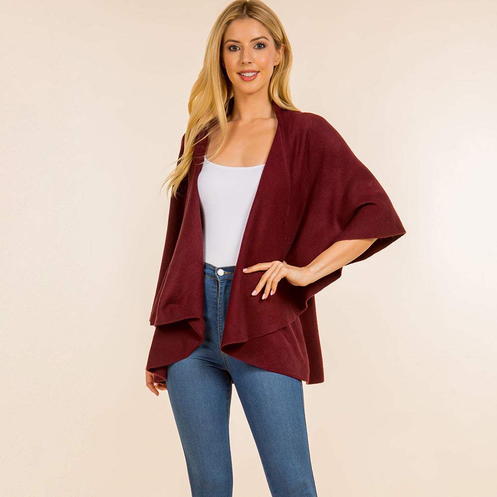 Open Front Solid Wrap Poncho - Madeline Love - Flyclothing LLC