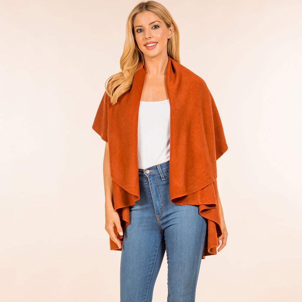 Open Front Solid Wrap Poncho - Madeline Love - Flyclothing LLC
