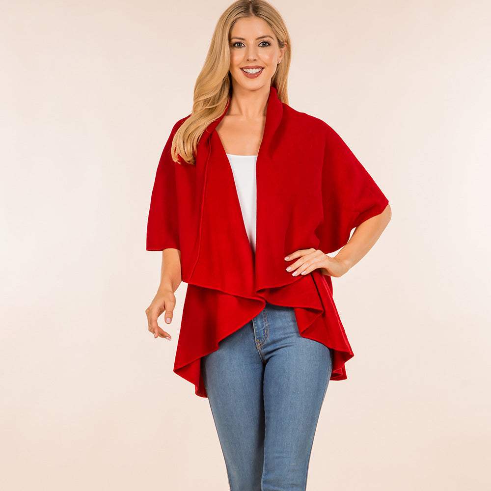 Open Front Solid Wrap Poncho - Madeline Love - Flyclothing LLC