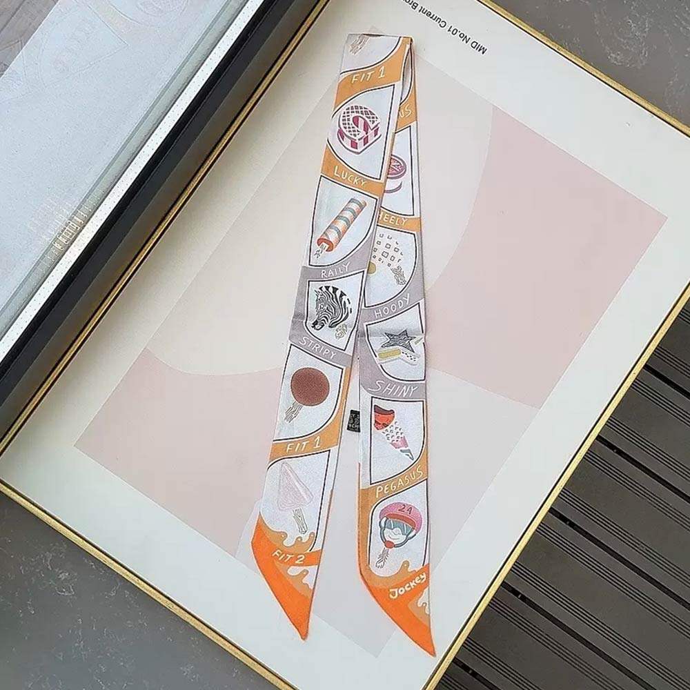 Graphic Icon Print Silky Twilly Skinny Scarf - Madeline Love - Flyclothing LLC