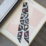 Graphic Icon Print Silky Twilly Skinny Scarf - Madeline Love - Flyclothing LLC