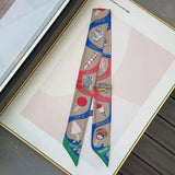 Graphic Icon Print Silky Twilly Skinny Scarf - Madeline Love - Flyclothing LLC