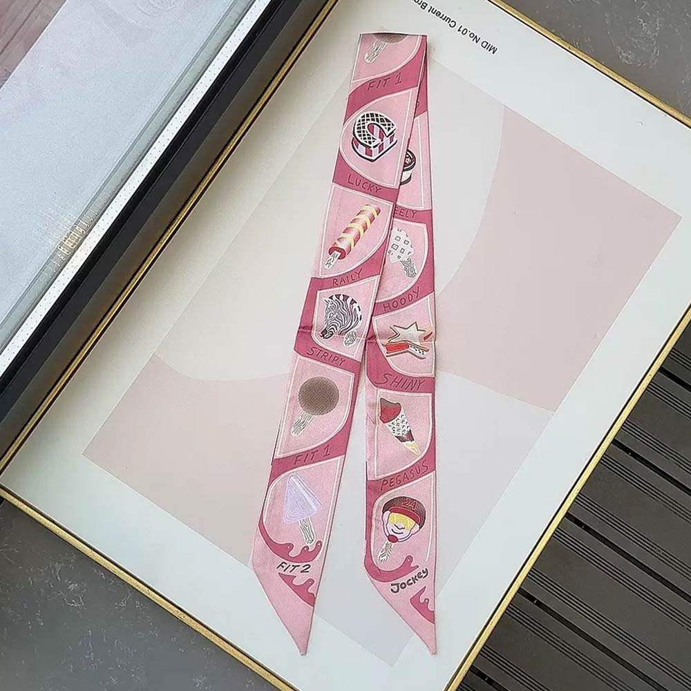 Graphic Icon Print Silky Twilly Skinny Scarf - Madeline Love - Flyclothing LLC