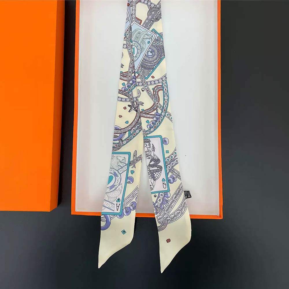 Abstract Playing Card Print Silky Twilly Skinny Scarf - Madeline Love - Flyclothing LLC