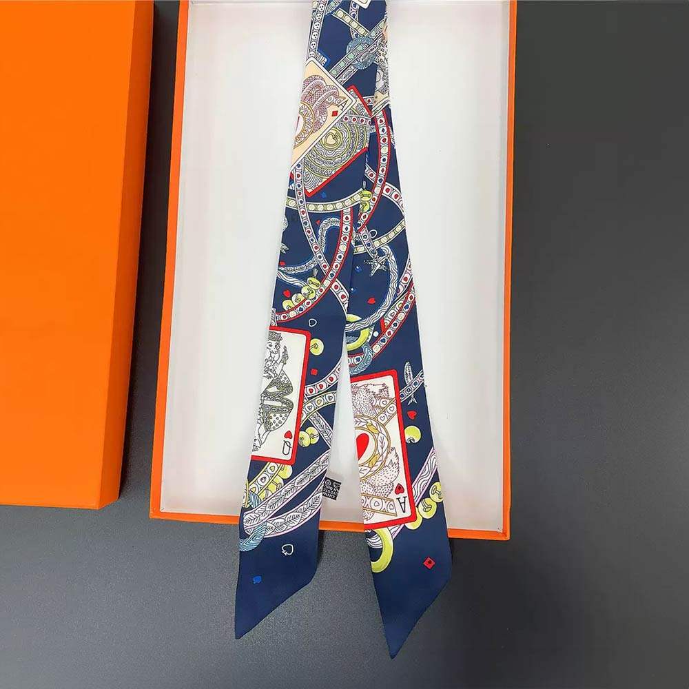 Abstract Playing Card Print Silky Twilly Skinny Scarf - Madeline Love - Flyclothing LLC