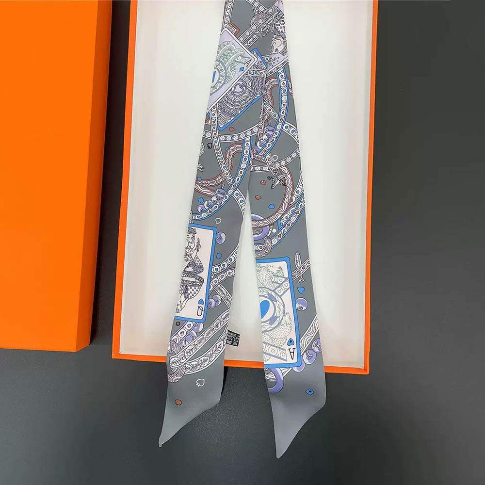 Abstract Playing Card Print Silky Twilly Skinny Scarf - Madeline Love - Flyclothing LLC