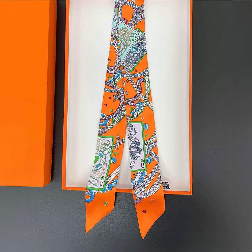 Abstract Playing Card Print Silky Twilly Skinny Scarf - Madeline Love - Flyclothing LLC