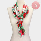 6PCS - Silk Feel Satin Striped Poinsettia Pattern Print Scarves - Madeline Love - Flyclothing LLC