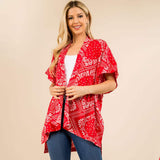Lightweight Boho Paisley Pattern Open Front Kimono Poncho - Madeline Love - Flyclothing LLC