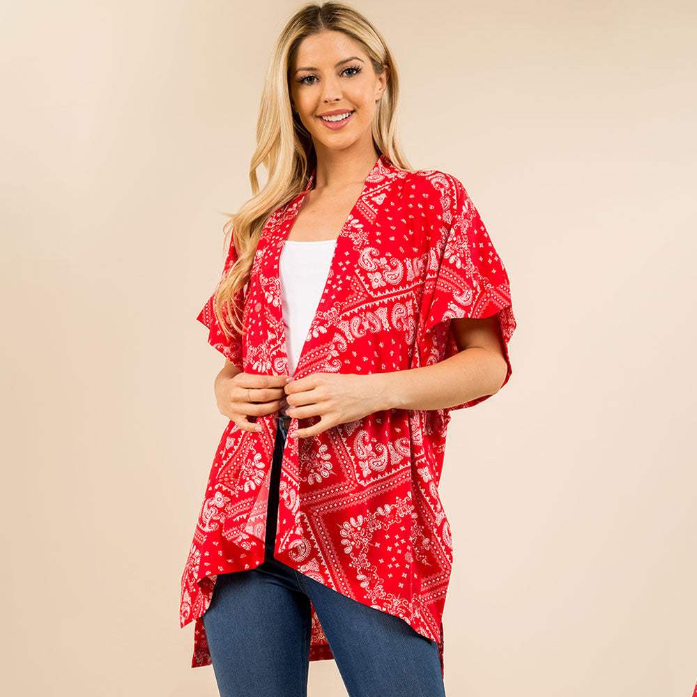 Lightweight Boho Paisley Pattern Open Front Kimono Poncho - Madeline Love - Flyclothing LLC