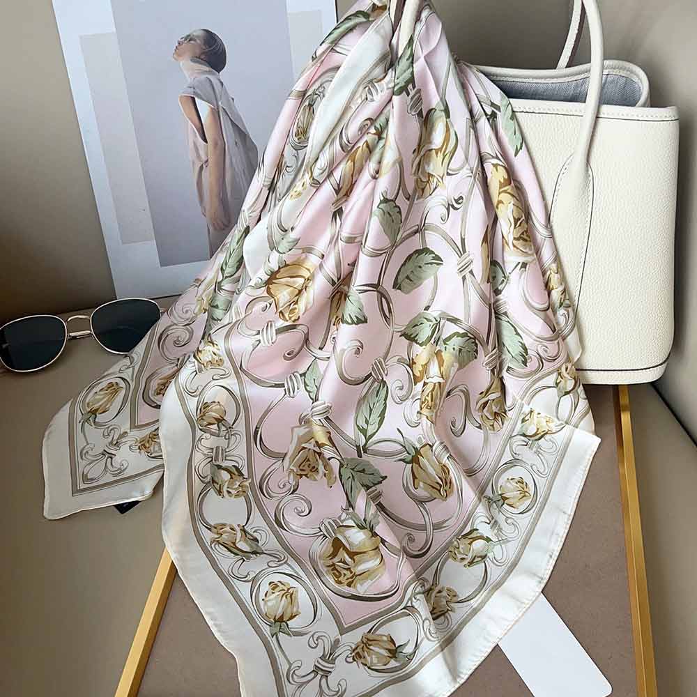Rose Vine Ornamental Pattern Print Square Bandana Scarf - Madeline Love - Flyclothing LLC