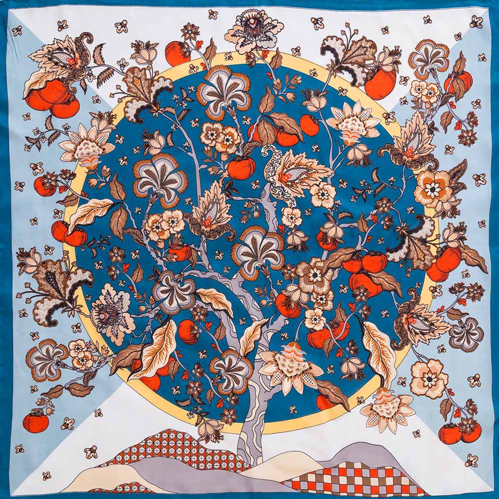 Botanical Tree and Fruit Print Square Bandana Scarf - Madeline Love - Flyclothing LLC
