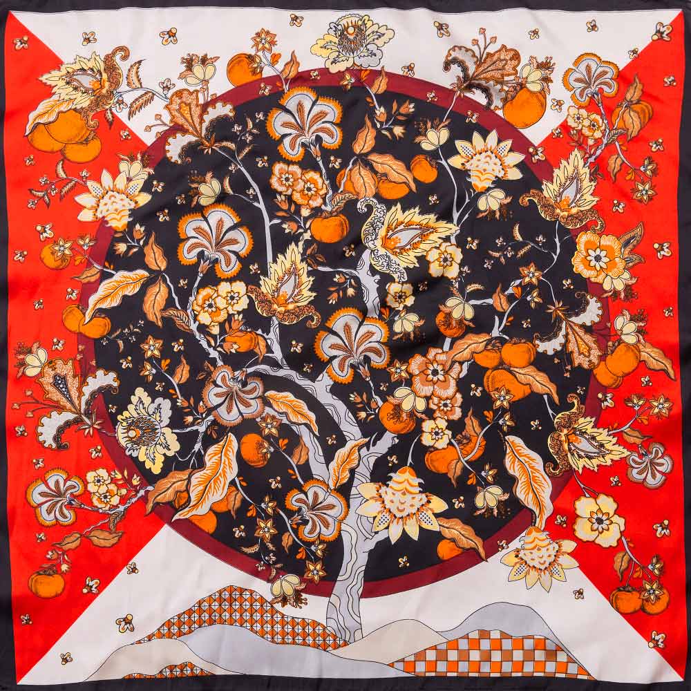 Botanical Tree and Fruit Print Square Bandana Scarf - Madeline Love - Flyclothing LLC