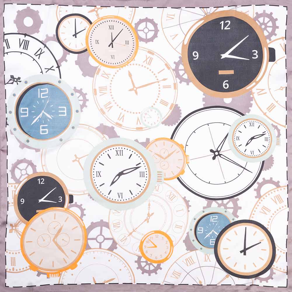 Vintage Clock Pattern Print Square Bandana Scarf - Madeline Love - Flyclothing LLC