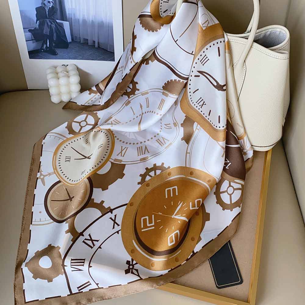 Vintage Clock Pattern Print Square Bandana Scarf - Madeline Love - Flyclothing LLC