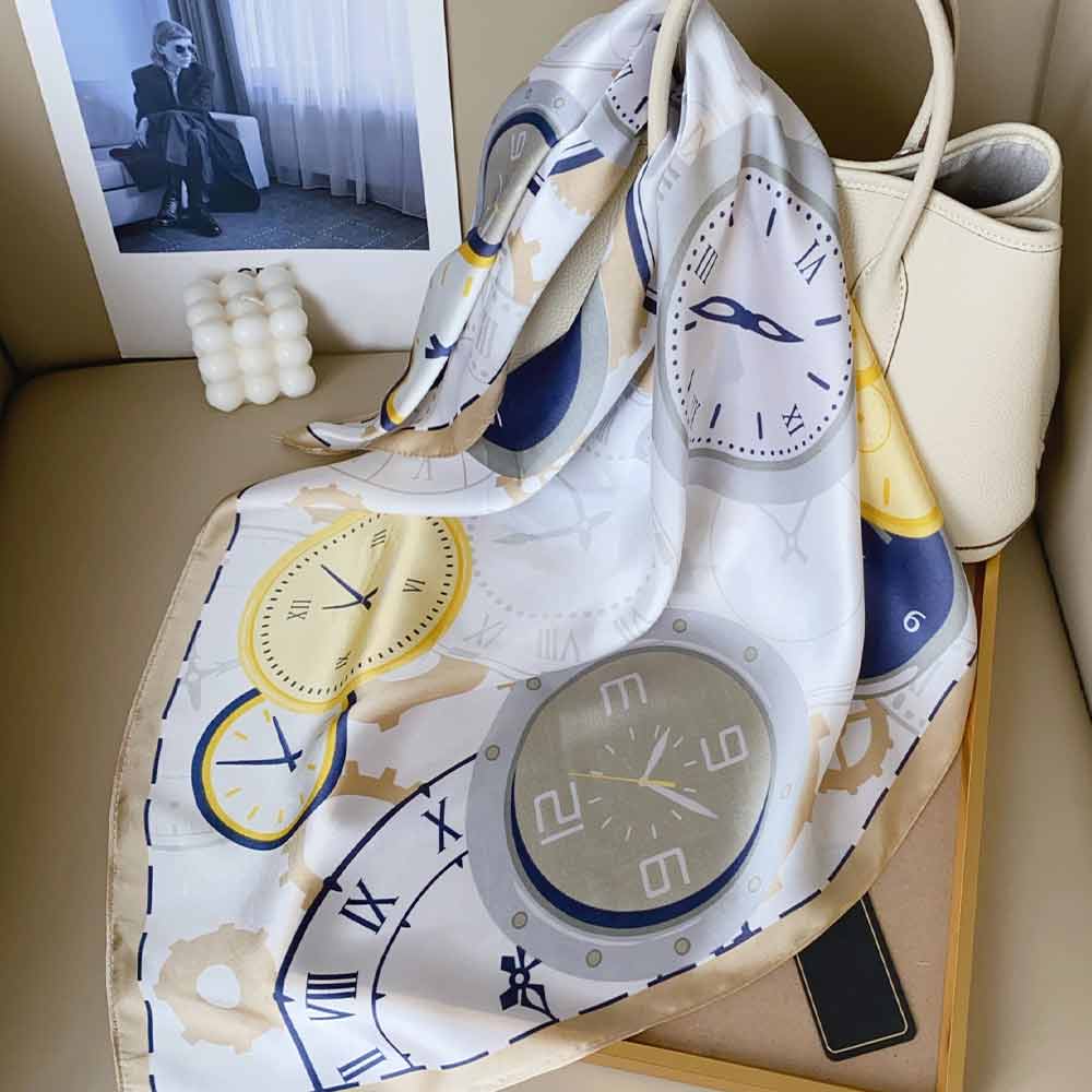Vintage Clock Pattern Print Square Bandana Scarf - Madeline Love - Flyclothing LLC