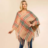 Plaid Fringe Hem Poncho - Madeline Love - Flyclothing LLC