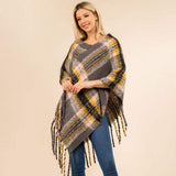 Plaid Fringe Hem Poncho - Madeline Love - Flyclothing LLC
