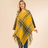 Plaid Fringe Hem Poncho - Madeline Love - Flyclothing LLC