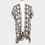 Geometric Pattern Fringe Edge Angora Poncho - Madeline Love - Flyclothing LLC