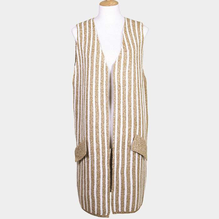 Striped Long Vest - Madeline Love - Flyclothing LLC