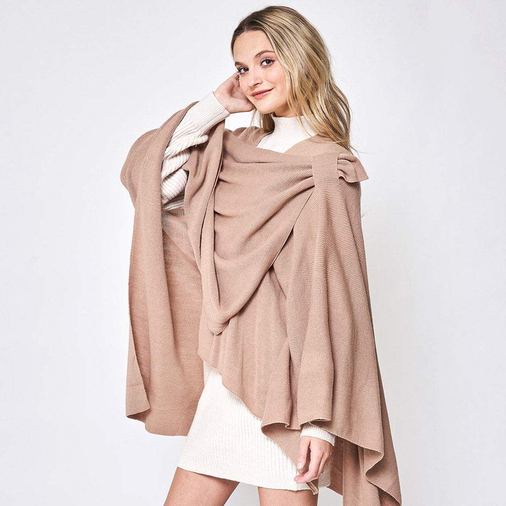 Shoulder Strap Solid Ruana Poncho - Madeline Love - Flyclothing LLC
