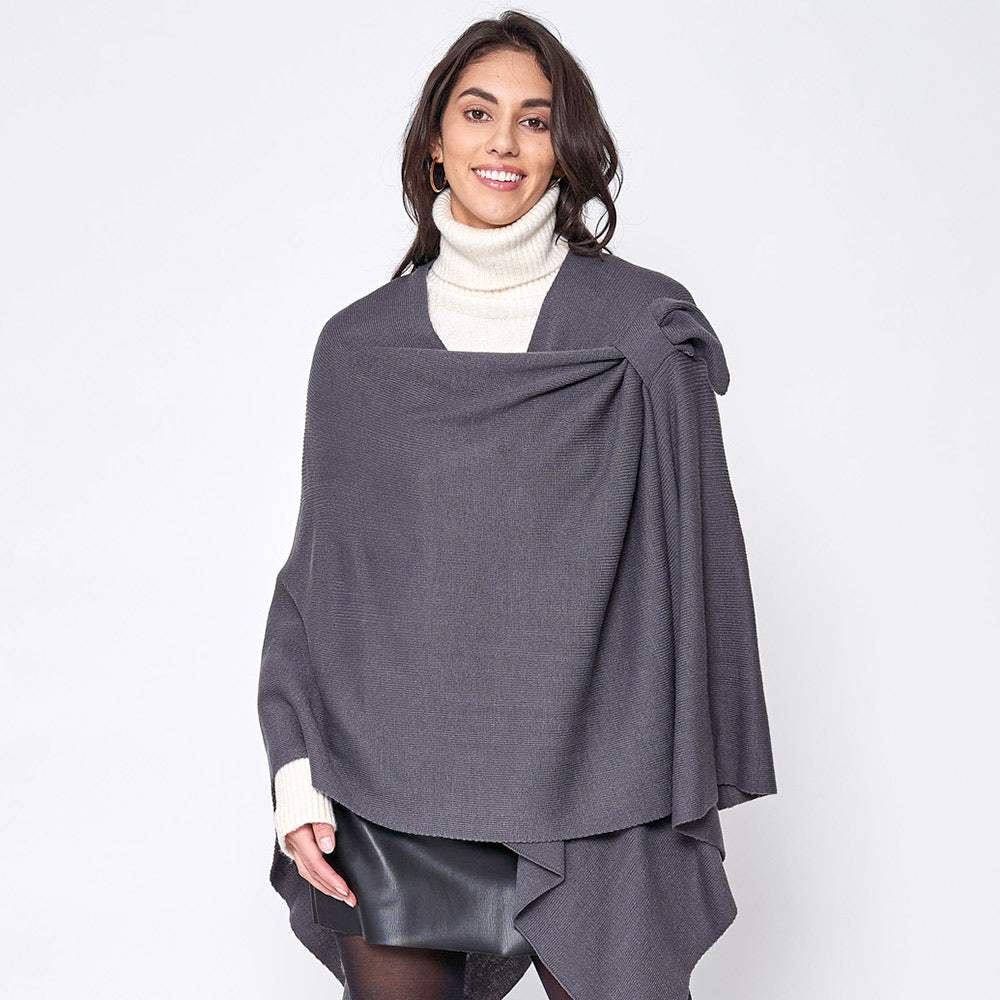 Shoulder Strap Solid Ruana Poncho - Madeline Love - Flyclothing LLC