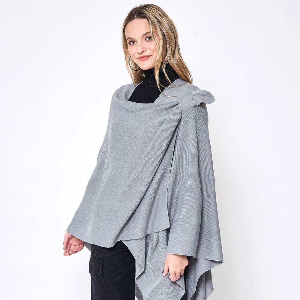 Shoulder Strap Solid Ruana Poncho - Madeline Love - Flyclothing LLC