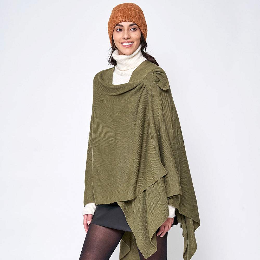 Shoulder Strap Solid Ruana Poncho - Madeline Love - Flyclothing LLC