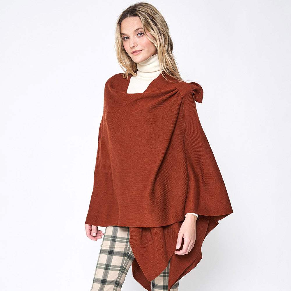 Shoulder Strap Solid Ruana Poncho - Madeline Love - Flyclothing LLC