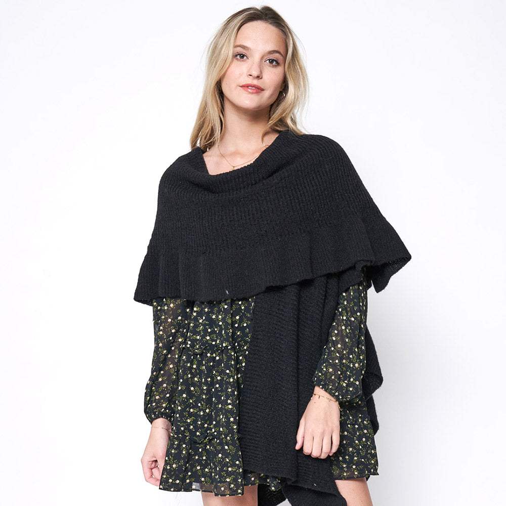 Reversible Ruffle Sleeves Knit Ruana Poncho - Madeline Love - Flyclothing LLC