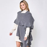 Reversible Ruffle Sleeves Knit Ruana Poncho - Madeline Love - Flyclothing LLC