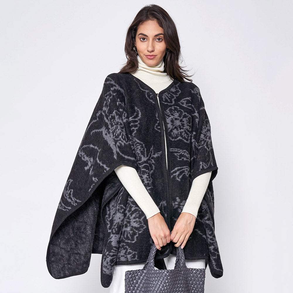 Floral Patterned Woven Ruana Poncho - Madeline Love - Flyclothing LLC