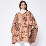 Floral Patterned Woven Ruana Poncho - Madeline Love - Flyclothing LLC