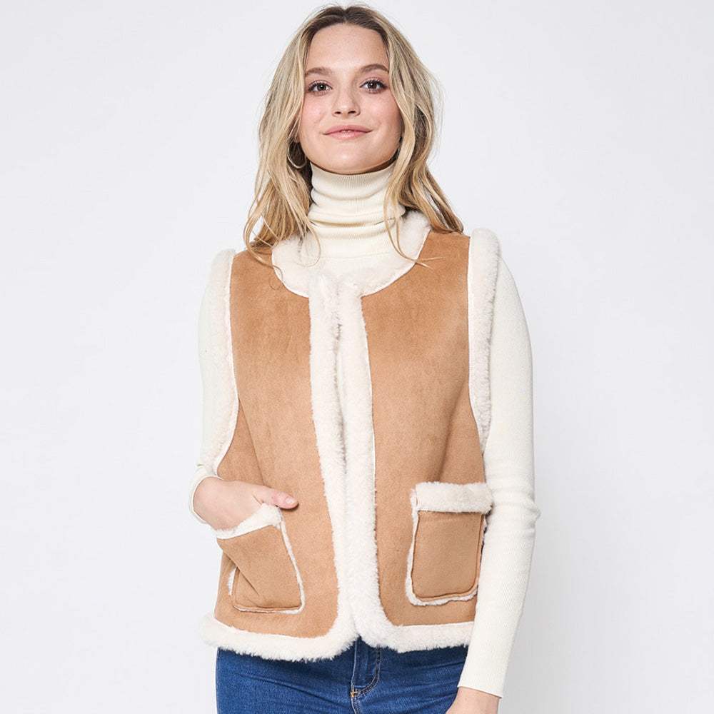 Faux Suede Sherpa Vest - Madeline Love - Flyclothing LLC