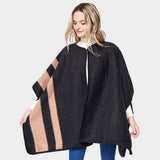 Striped Button Closure Cape Ruana Poncho - Madeline Love - Flyclothing LLC