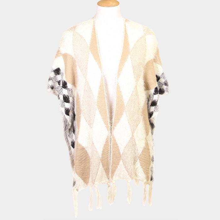 Diamond Pattern Tassel Poncho - Madeline Love - Flyclothing LLC