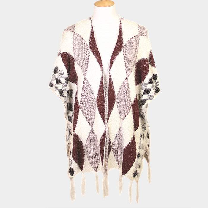 Diamond Pattern Tassel Poncho - Madeline Love - Flyclothing LLC