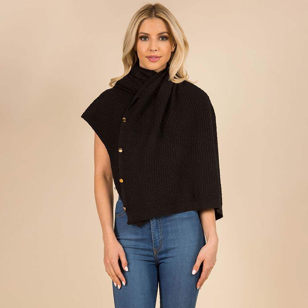 Convertible Button Up Waffle Knit Shawl Cape Poncho - Madeline Love - Flyclothing LLC