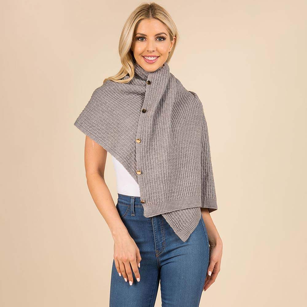 Convertible Button Up Waffle Knit Shawl Cape Poncho - Madeline Love - Flyclothing LLC