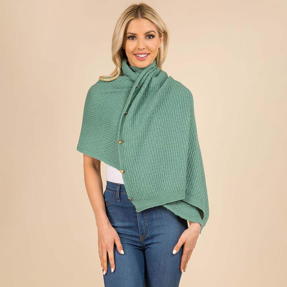 Convertible Button Up Waffle Knit Shawl Cape Poncho - Madeline Love - Flyclothing LLC