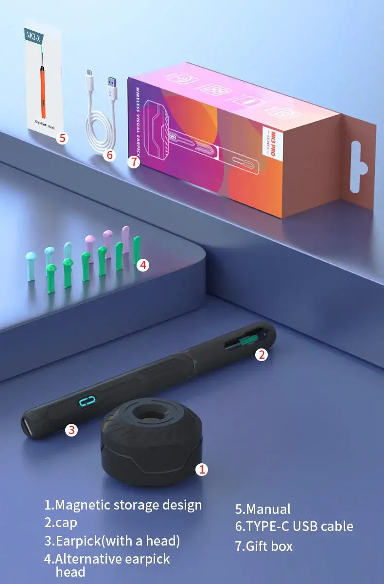 Ear Cleaner with Camera Set HD Ear Sticks Otoscope USB C Charging Endoscope Wax Removal Tool Earpick Ear Cleaning Set NK3 Pro - ZeeBelle.com - Flyclothing LLC
