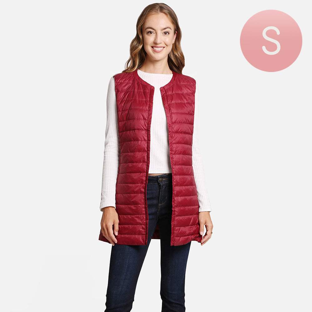 Solid Light Long Puffer Front Pockets Button Vest - Madeline Love - Flyclothing LLC