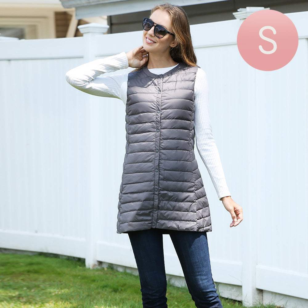 Solid Light Long Puffer Front Pockets Button Vest - Madeline Love - Flyclothing LLC