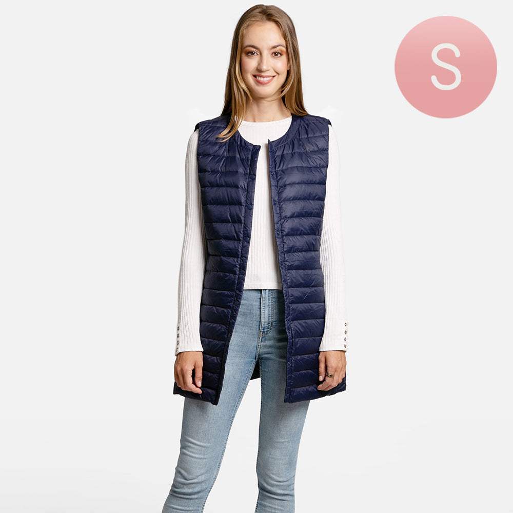 Solid Light Long Puffer Front Pockets Button Vest - Madeline Love - Flyclothing LLC