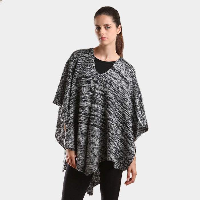Two tone knit V- neck poncho - Madeline Love - Flyclothing LLC
